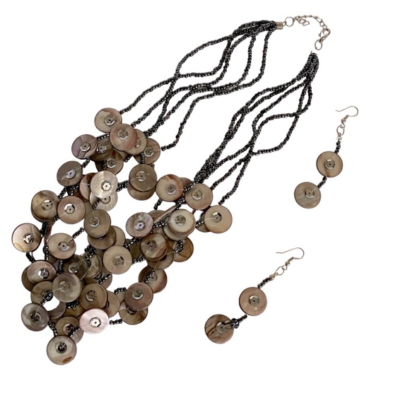 Gray Multi-strand Beaded Necklace And Earrings Set - Picture 8 of 12